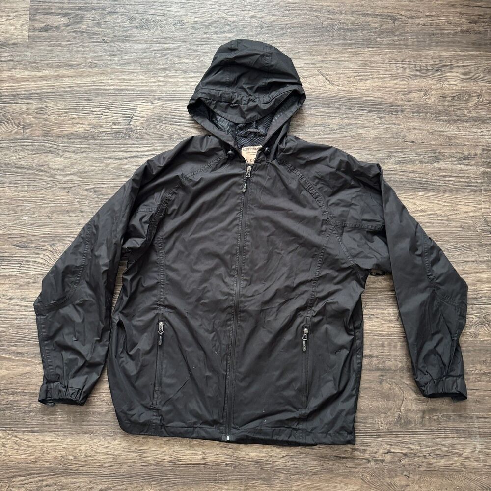 Cold Storage Foul Weather Gear Mens Black Hooded Rain Jacket full Zip Size L